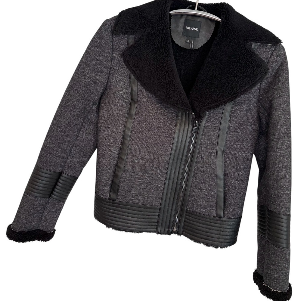 NWT NIC+ZOE Women's Black and Gray Teddy Jacket